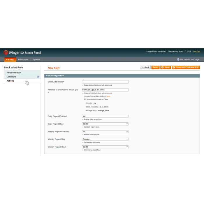 Admin Stock Alert for Magento 1