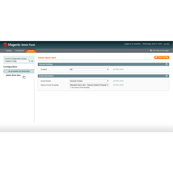 Admin Stock Alert for Magento 1