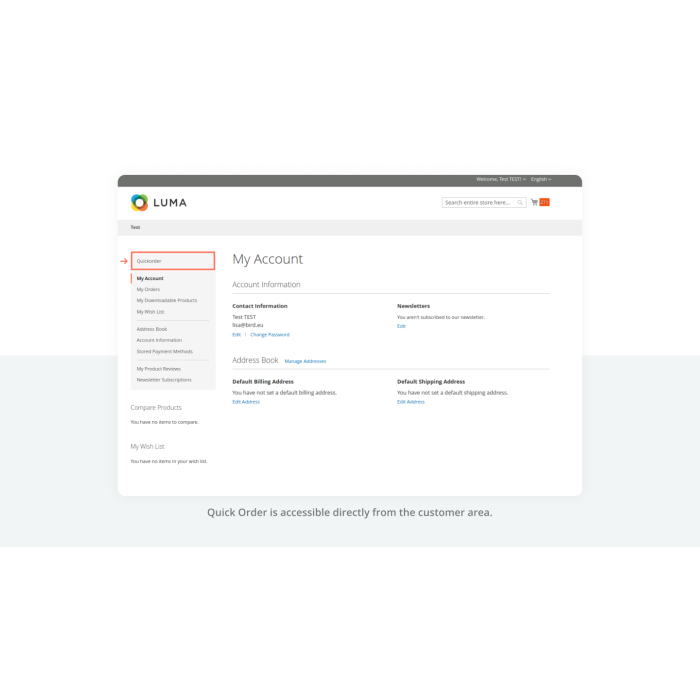 Access from the customer account Access from the customer account